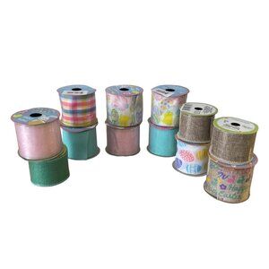 Easter Spring Ribbon Lot 12 Mixed Designs Pink Teal Burlap Easter Eggs Colors